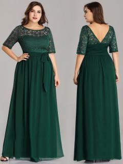 Luxusní zelené šaty s krajkou 7624 Velikost: 52 / 20 / 24
