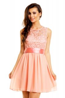 Plesové šaty krátké s krajkou jemně růžové HS367 Velikost: M/38