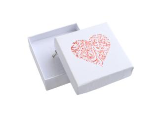 Dárková krabička na šperky bílá srdce papírová s víkem 6x6x2,5 cm