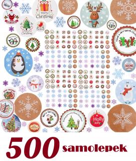 Dárková kreativní sada 500 ks samolepící dekorativní vánoční ozdobné samolepky XXL balení Xmas hand made