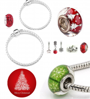Dárková sada šperků vánoční STROMEK TOPBEADS - náramek s korálky a přívěsky
