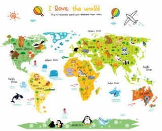 Dětská samolepící Mapa světa na zeď