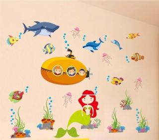 Dětské samolepky na zeď Mořský svět, ryby, ponorka (arch 60x90)