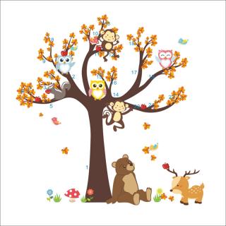 Dětské samolepky na zeď Strom lesní, medvěd a sovičky