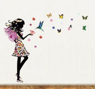 Samolepky na zdi - Víla s motýly (arch 50x70)
