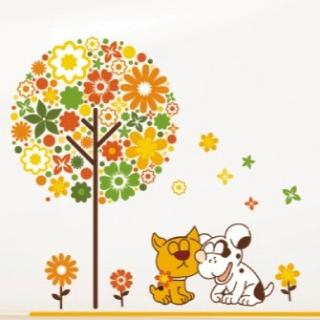 Samolepky na zeď pro děti Strom, pes, kočka 50x70 (SLEVA AKCE)