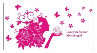 Samolepky na zeď víla Romantic lady - růžová (arch 60x90) (DOPRODEJ - SLEVA)