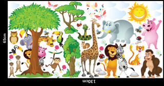 Samolepky na zeď Zvířátka Safari 130 x 65 cm dětské dekorace samolepící