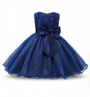 Šaty dětské luxusní slavnostní svatební modré tmavé