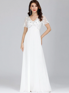 Šaty slavnostní dívčí teens a dámské EP bílé lístky dlouhé plesové svatební šaty  (EZ07706CR06)