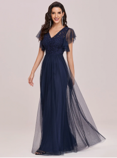 Šaty slavnostní dívčí teens a dámské EP modré tmavé krajka dlouhé plesové svatební šaty 4 (EE00226NB04)