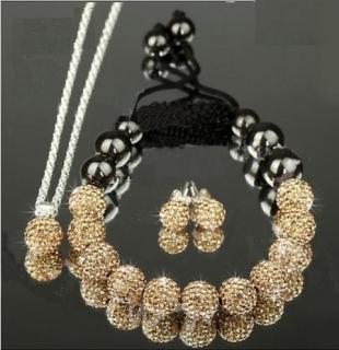 Shamballa set zlatý - náramek, náušnice, řetízek