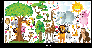 XXL dětské samolepky na zeď - Zvířátka Safari 100x200