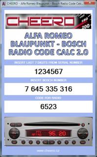ALFA ROMEO BLAUPUNKT BOSCH - RADIO CODE CALC (autorádio)