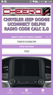 CHRYSLER JEEP DODGE DELPHI UCONNECT - RADIO CODE CALC (autorádio)