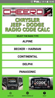CHRYSLER JEEP DODGE RADIO CODE CALC (autorádio)