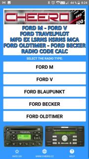 FORD RADIO CODE M + V + BLAUPUNKT TRAVELPILOT + BECKER + OLDTIMER SERIES CALC (autorádio)