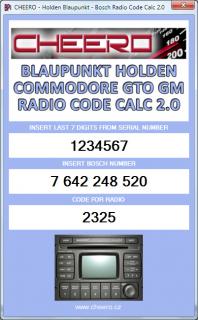HOLDEN BLAUPUNKT COMMODORE GTO GM VAUXHALL - RADIO CODE CALC (autorádio)