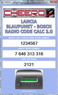LANCIA BLAUPUNKT BOSCH - RADIO CODE CALC (autorádio)