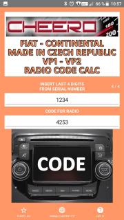 RADIO CODE FOR FIAT ALFA ROMEO CONTINENTAL VP1 VP2 CZECH (autorádio)