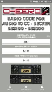 RADIO CODE for MERCEDES BENZ AUDIO 10 CC BECKER BE3100 BE3101 BE3200 BE3201 etc. (autorádio)