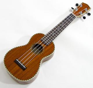 Celomasivní lesklé mahagonové sopranové ukulele Mainland (Klasické mahagonové soprano ukulele s lanovím lemováním)