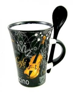 Černý hrnek na cappucino (Black groovy cappucino mug)