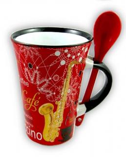 Červený hrnek na cappuccino (Red groovy cappuccino mug)
