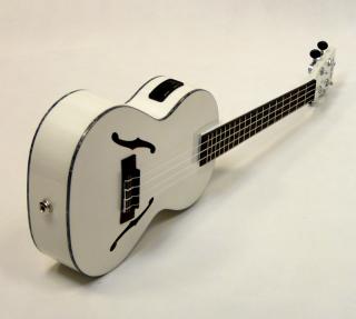 Jazz tenor elektroakustické ukulele KALA KA JTE MTW Bílé (Bílé archtop tenor EQ ukulele s kufrem)