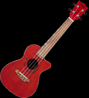 Koncertní elektroakustické ukulele FLIGHT DUC 380 CEQ CORAL Mahagon (Červené ukulele se snímačem a pouzdrem)