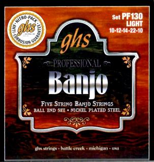 Struny na 5. strunné banjo GHS PF130  (Sada strun na pětistrunné banjo - Nikl  ocel)