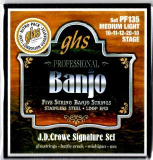 Struny na 5. strunní banjo GHS BANJO PF135 Professional medium light, stage (Nerezový ocel sada : 10-11-12-20-10)