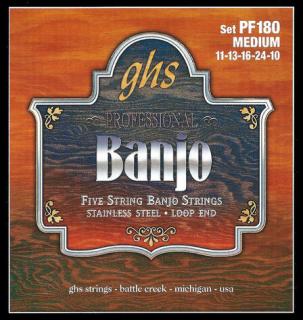 Struny na 5. strunní banjo GHS BANJO PF180 Professional medium (Nerezový ocel sada: 11-13-16-24-10)