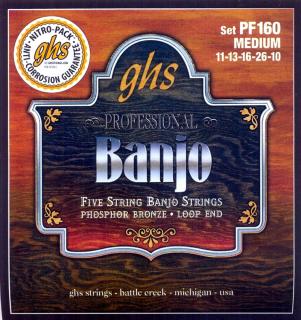 Struny na 5. strunní banjo GHS PF160 Professional medium sada  (Phosphor bronze sada: 11-13-16-26-10)