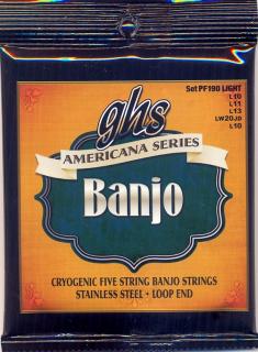 Struny na 5. strunní banjo GHS PF190 Americana series Light (Ocelové struny: 10, 11, 13, 20W, 10)