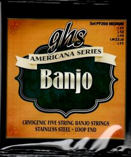 Struny na 5. strunní banjo GHS PF200 Americana series Medium (Ocelové struny: 10, 12, 14, 22W, 11)