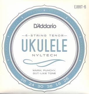Struny na 6. strunní tenor ukulele D´ADDARIO EJ88T-6 Nyltech (Sada strun na 6. strunní tenor, C ladění)