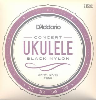 Struny na koncertní ukulele D´ADDARIO EJ53C Black nylon (Sada černých strun na koncertní ukulele - C ladění - vysoké G)