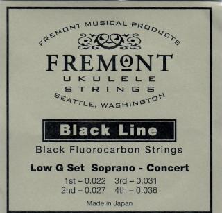 Struny na soprano a koncertní ukulele FREMONT Black Line GCEA - Low G (Černé flourocarbon sada hluboké "G")