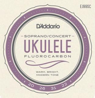 Struny na sopránové nebo koncertní ukulele D´ADDARIO EJ99SC GCEA (Sada flourocarbon strun - C ladění - vysoké G)
