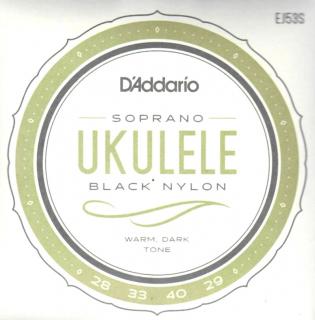 Struny na sopránové ukulele D´ADDARIO EJ53S Black nylon (Sada černých strun na sopránoukulele - C ladění - vysoké G)