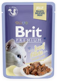 BRIT Premium Cat Pouch with Beef Fillets in Jelly for Adult Cats 85g
