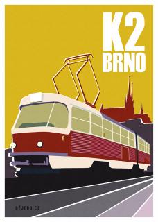 Retro plakát Brno s tramvají K2 formát: A4