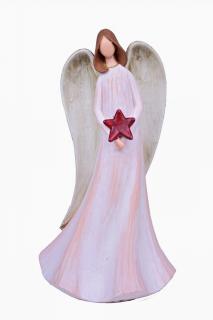 Anděl s dlouhými křídly hvězda velký 15x27x12cm