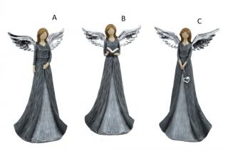 Anděl šedý se stříbrnými křídly velký 3 varianty A