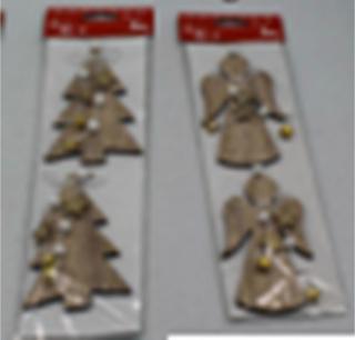 Andělíček nebo stromeček, vánoční dřevěná dekorace s rolničkami, 2 kusy v sáčku, cena za 1 sáček