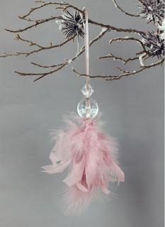 Andělíček z peří , závěsný,  barva růžová, 6 ks v polybagu Cena za 1 ks