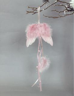 Andělská křídla z peří, barva růžová,  baleno 12ks v polybag. Cena za 1 ks.