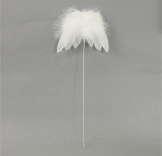 Andělská křídla z peří, -zápich, barva bílá,  baleno 12 ks v polybag. Cena za 1 ks.