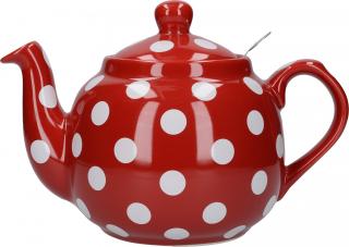 Červená čajová konev s bílými puntíky London Pottery
